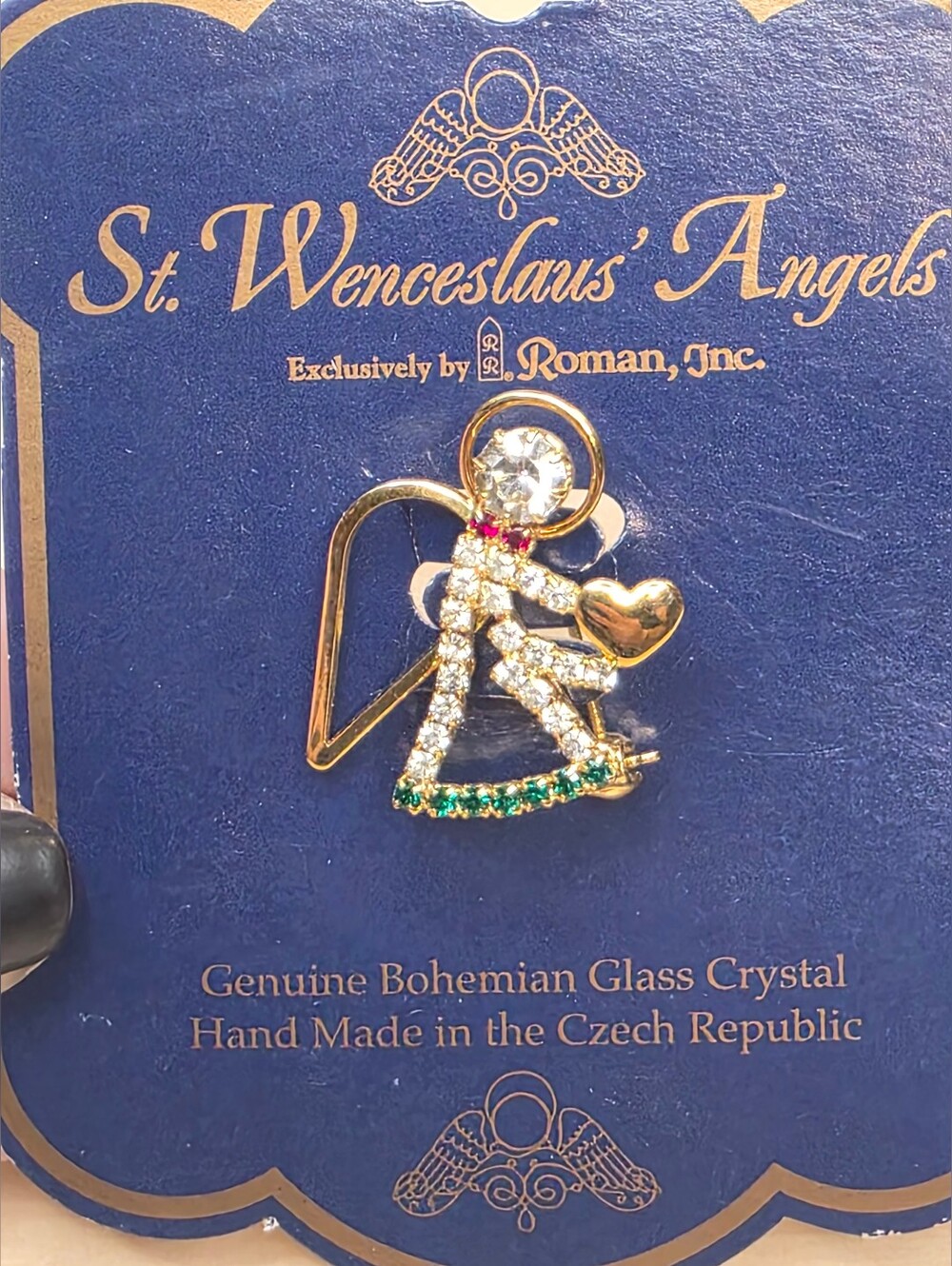 St. Wenceslaus's Angels Bohemian Glass Crystal Angel Pin/Brooch By Roman inc.